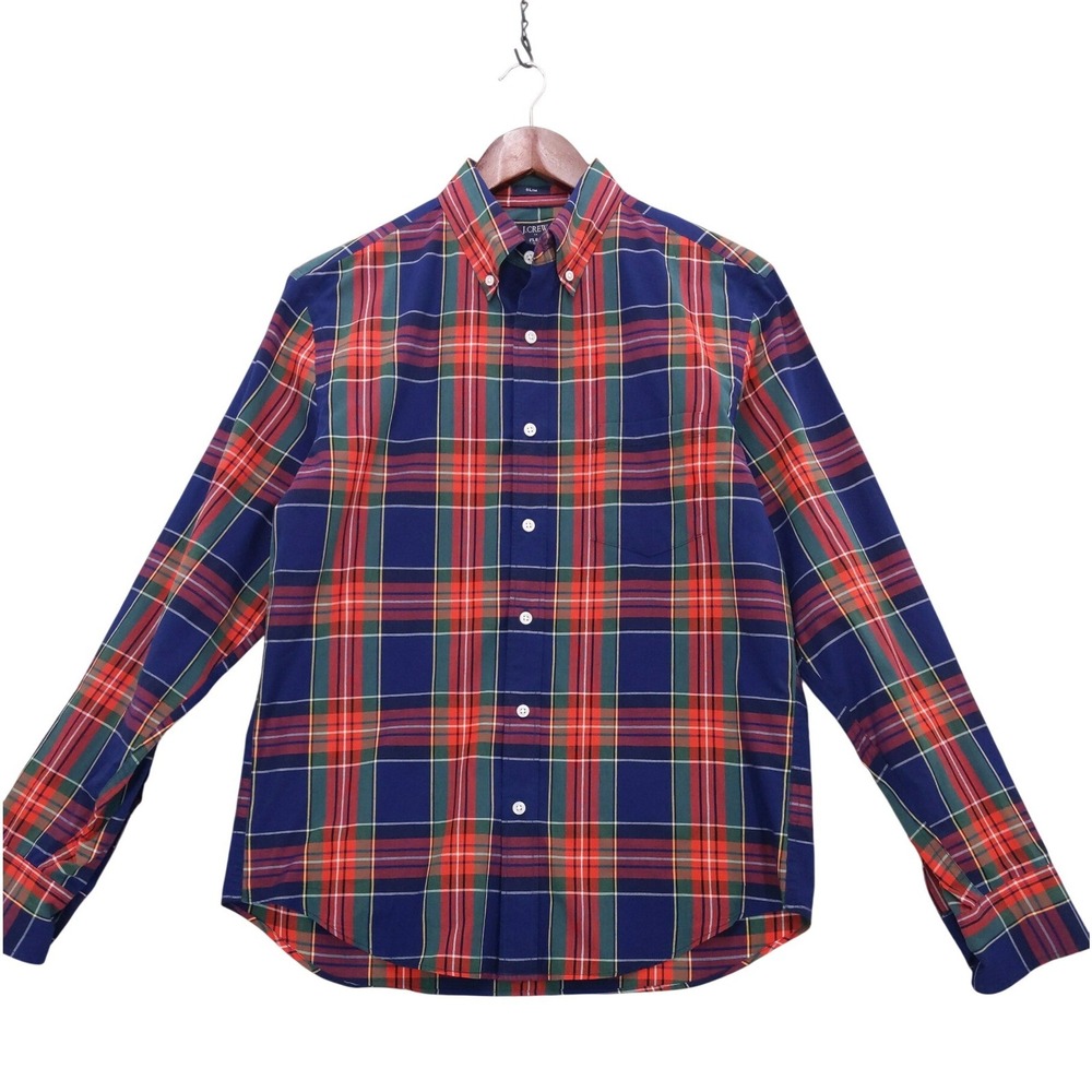 J.Crew Button Down Shirt Mens M Blue Red Plaid Flex Washed Slim Fit